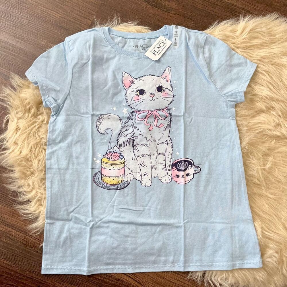 NWT Girls Cat Graphic Tee - blue Size L / 10 / 12